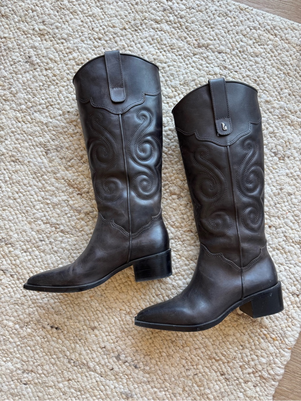 LARROUDÉ Paloma Brown Shadow Leather Cowboy Boots Size 6.5 Handmade in Brazil